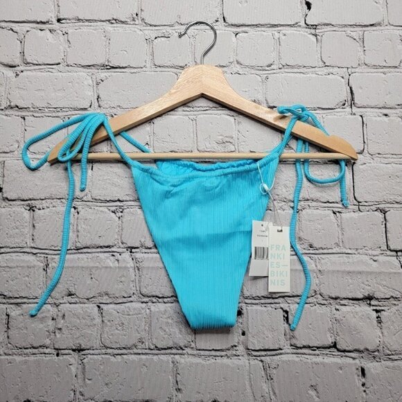 Frankies Bikinis Tia Plisse Bikini Bottom In Aquamarine NWT Size L - Picture 1 of 8